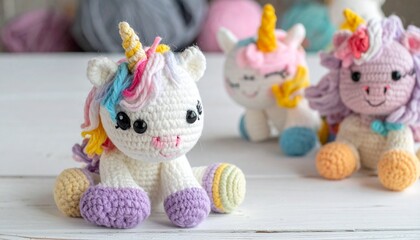 Adorable yarn unicorn plushies soft handmade toys for kids 