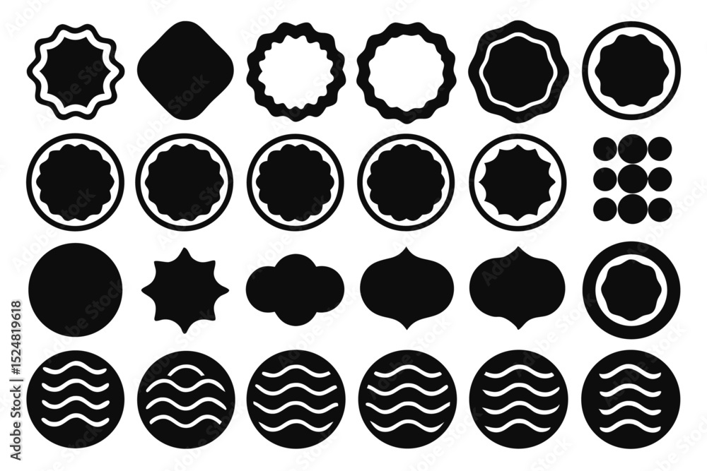 Poster collection of wavy circular oval and rectangular design elements isolated on transparent background