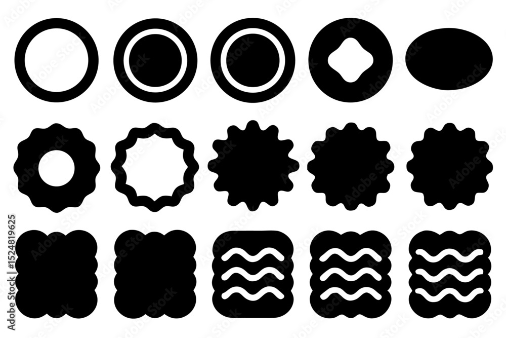 Poster Collection of wavy circular oval and rectangular design elements isolated on transparent background