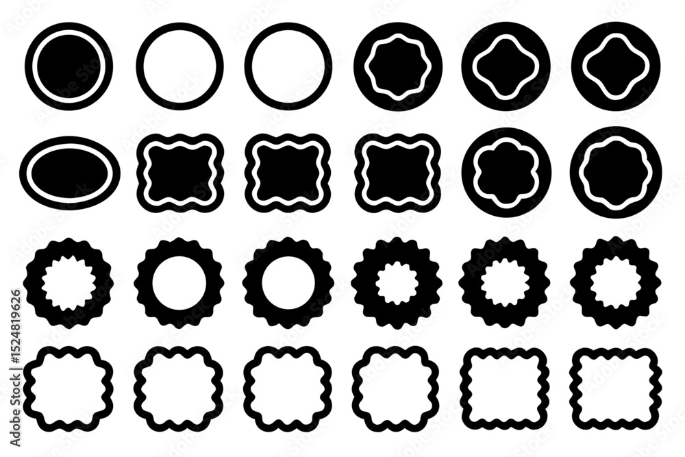 Poster collection of wavy circular oval and rectangular design elements isolated on transparent background