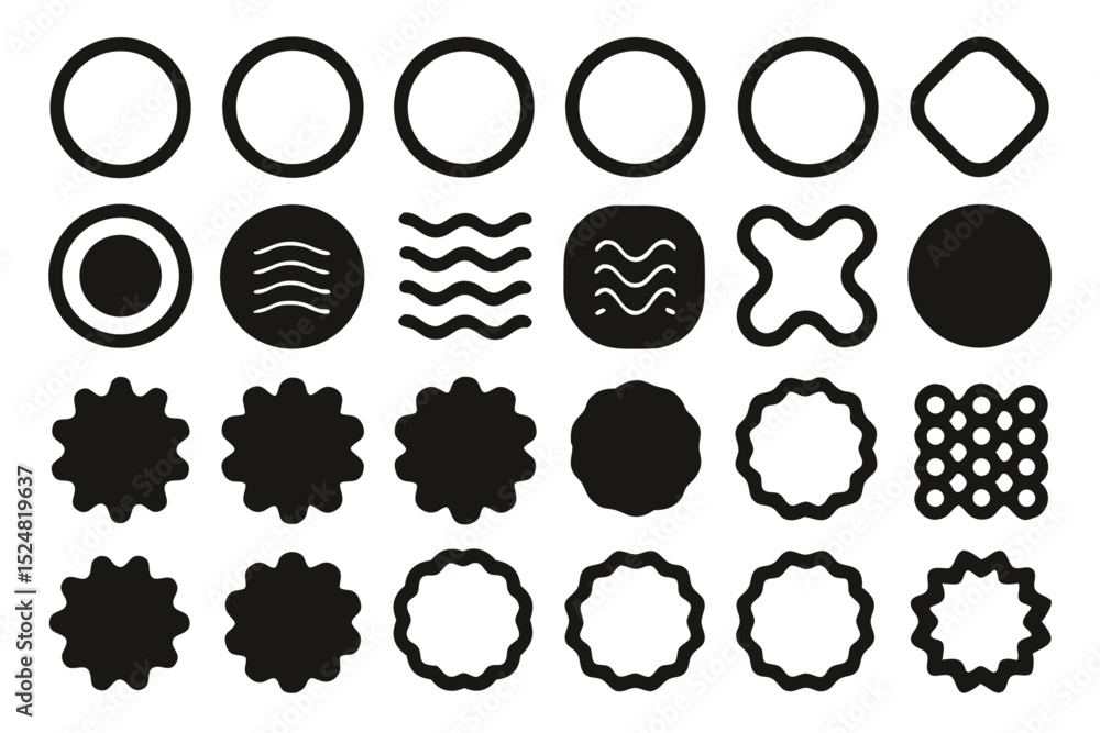 Poster collection of wavy circular oval and rectangular design elements isolated on transparent background