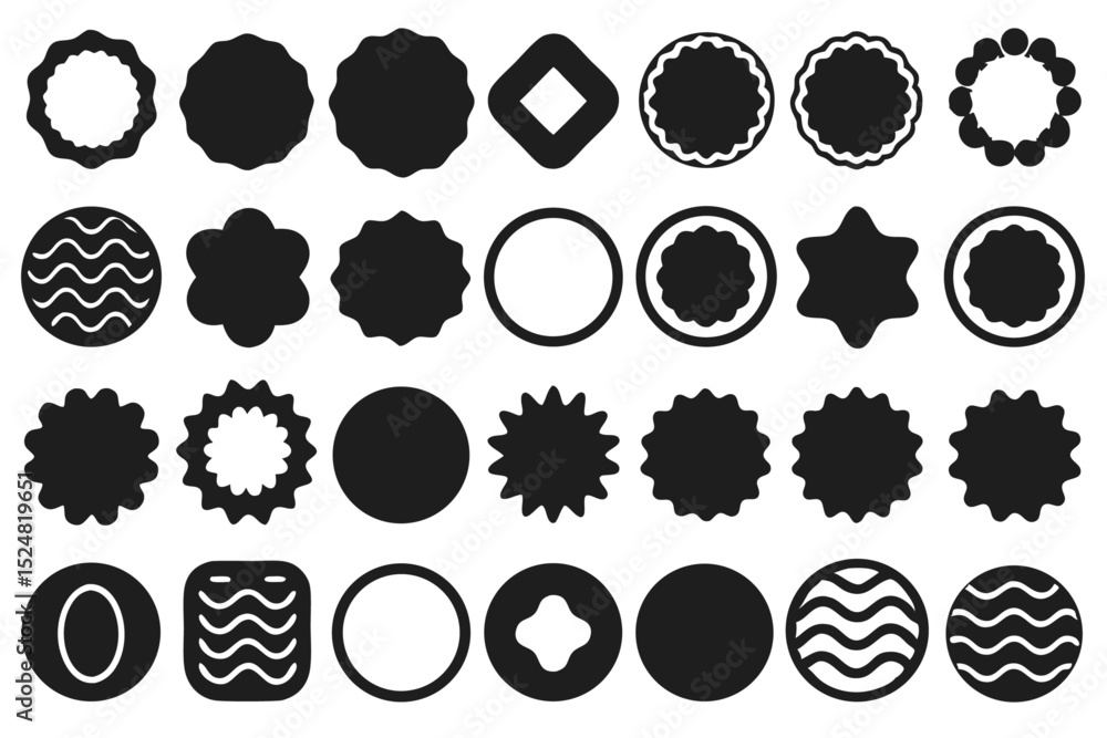 Poster collection of wavy circular oval and rectangular design elements isolated on transparent background