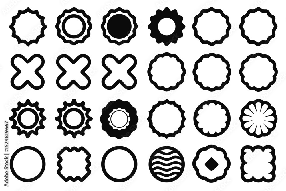 Poster collection of wavy circular oval and rectangular design elements isolated on transparent background