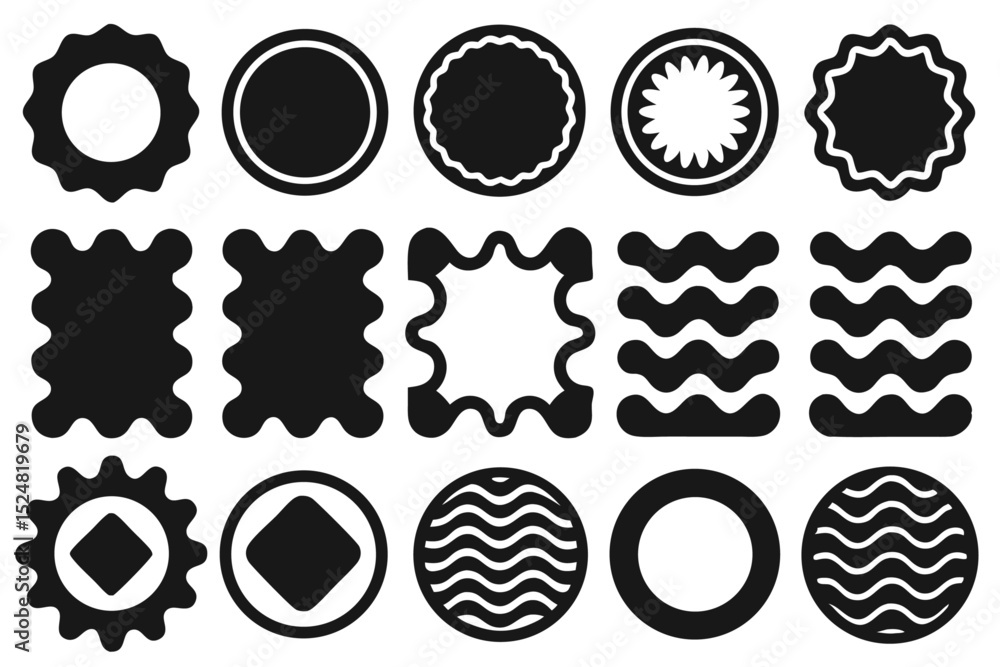 Aufkleber collection of wavy circular oval and rectangular design elements isolated on transparent background
