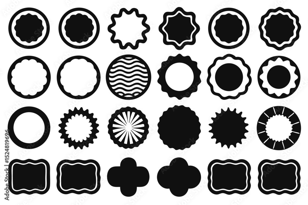 Poster collection of wavy circular oval and rectangular design elements isolated on transparent background