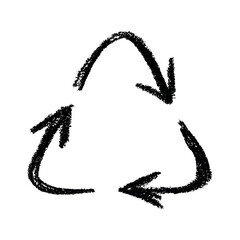 Hand drawn recycle arrow icon Recycling resources symbol Reuse of materials, zero waste, green environment, saving the planet