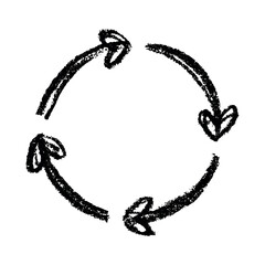 Hand drawn recycle arrow icon Recycling resources symbol Reuse of materials, zero waste, green environment, saving the planet