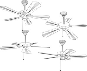 Vector illustration of classic vintage antique propeller ceiling fan design to eliminate indoor heat