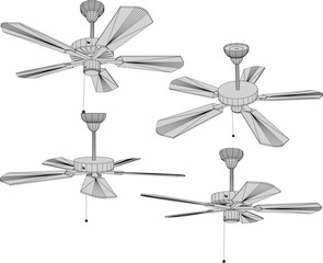 Vector illustration of classic vintage antique propeller ceiling fan design to eliminate indoor heat 