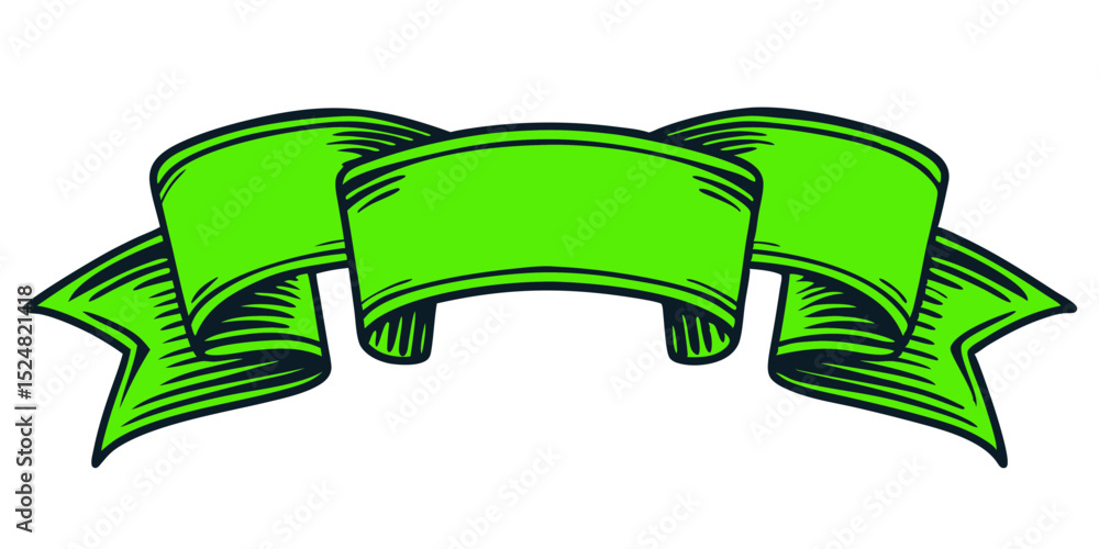 Poster green folded ribbon banner with space for text on transparent background