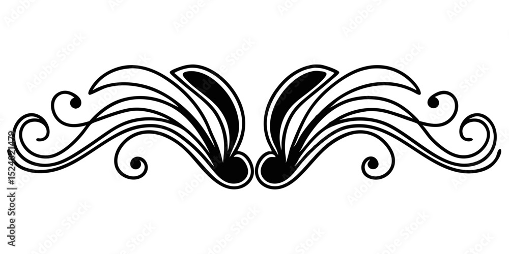 Poster curved wave divider with soft flowing lines on transparent background