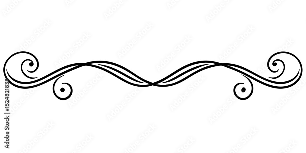 Poster elegant outline divider with soft swirls on transparent background