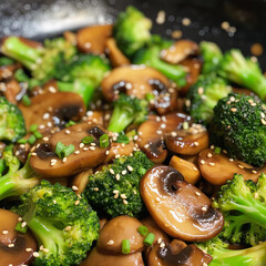 frying pan with vegetables and mushrooms