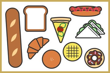 食パンやドーナツなどのポップなアイコンセット