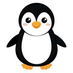 Cheerful Cartoon Penguin with Orange Feet and Beak, Isolated on White