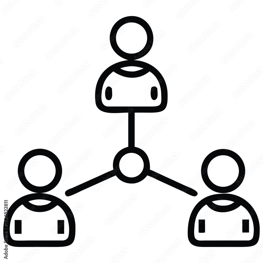 Aufkleber outlined hierarchy network connections, team structure, organizational chart with three subordinates