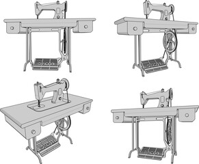 vector illustration of a classic traditional old sewing machine design that moves using the foot