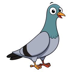 Happy pigeon cartoon character stands cheerfully with a smile, looking ready for an adventure