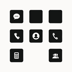 Simple Black and White Mobile App Icons Communication, Contact, and Calculator