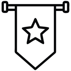 Pennant Banner with Star Hanging on Pole, Celebration or Achievement Symbol, Icon