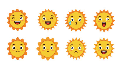 set of funny cartoon sun