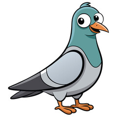 Playful cartoon pigeon looks curiously onward while standing prominently with an engaging design
