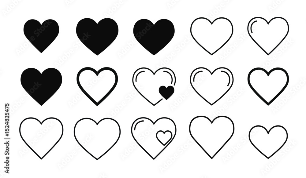 Poster set of heart vector icons isolated on white background. vector illustration. linear heart for concep