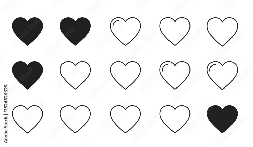 Poster set of heart vector icons isolated on white background. vector illustration. linear heart for concep