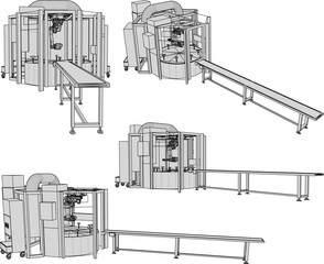 vector illustration of industrial machine design, semi-automatic factory production