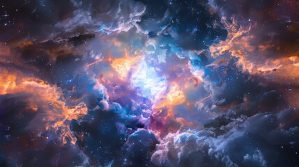 highly detailed 360-degree HDRI space panorama, depicting a cosmic storm raging through deep space. Electrified nebulae pulse with bright, crackling energy