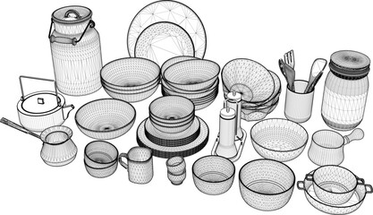 vector illustration of modern aluminum cooking utensils design