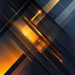 Abstract geometric design with dark, orange, and gold hues; intersecting lines and shapes create a dynamic composition
