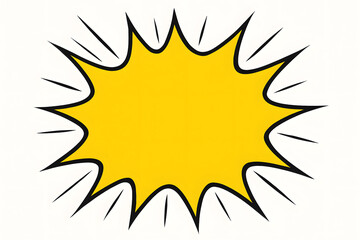 Yellow comic explosion bubble with black outline, blank starburst burst pop art speech shape template, cartoon explosion blast, retro style comic frame for text, design element isolated white backgrou