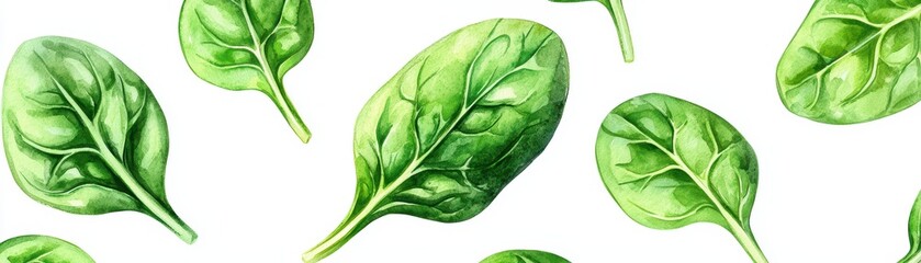 Fresh green spinach leaves on white background for healthy cooking and organic food illustrations