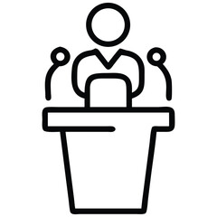 Fototapeta premium Presenter Outline Icon Speaker on Podium with Microphones for Public Speaking Event