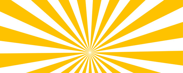 Comic starburst pattern. Yellow banner with rays. yellow and white sun rays background, Abstract orange ultra-wide background. Abstract yellow comic zoom background vector sunburst illustration
