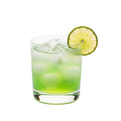 Refreshing green lime cocktail in rocks glass with ice