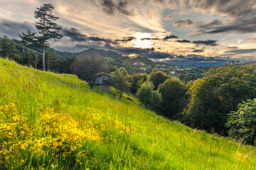Amazing sunset in the mountain in springtime