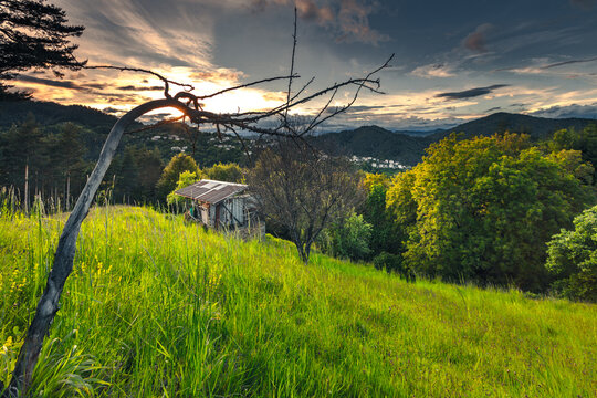 Amazing sunset in the mountain in springtime