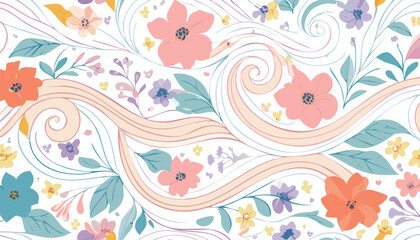 Simple Abstract Floral Seamless Pattern with Hand-Drawn Botanical Flowers and Leaves &ndash; Minimal Vector Design