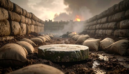 Bunkers stone stage amidst battles aftermath