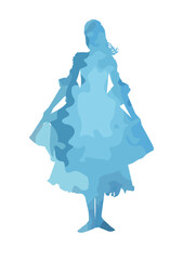 Silhouette of a princess. Abstract girl in a blue watercolor dress. Vector illustration
