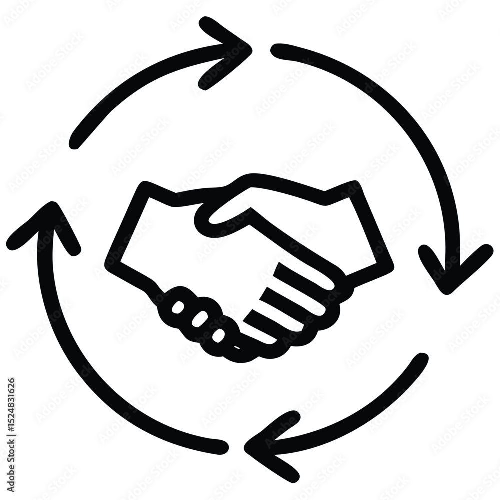 Poster recurring deal handshake icon encapsulated by circular arrows symbolizing cycle of business agreemen