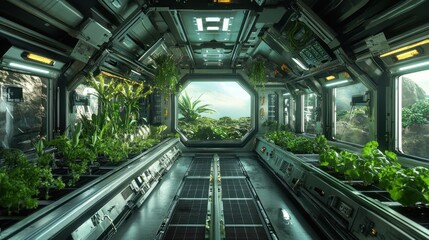 Futuristic space station greenhouse