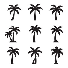 Fototapeta premium A set of palm tree icons silhouette vector isolated on white background. Palm tree symbol illustration.