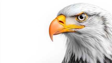 Fototapeta premium Bald Eagle Profile Close Up Majestic Bird Portrait Against White Background