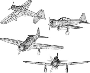 vintage classic airplane design world war vector illustration