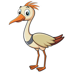 Cartoonish animated bird with big eyes stands against a solid white background