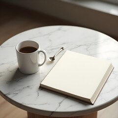 Marble Coffee Table with Mug and Book
