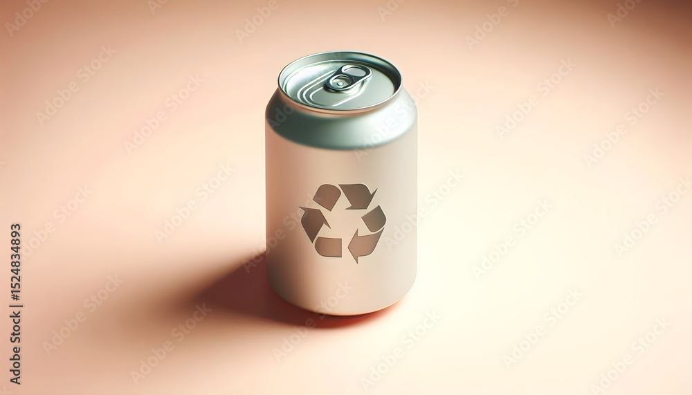 Poster minimal recyclable aluminum can design with matte surface on clean pastel background representing mo